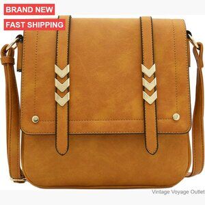 Large Flapover Crossbody Bag with Double Compartments, Adjustable Strap